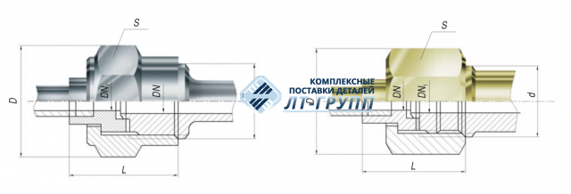 Соединения штуцерно-торцевые накидные переходные внахлестку